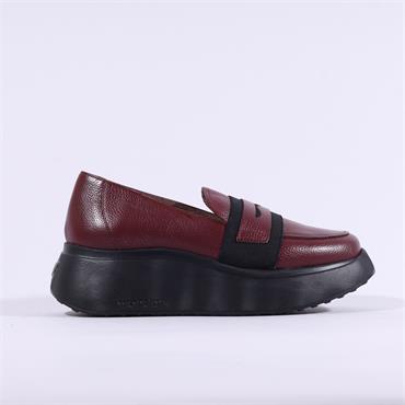 Wonders Roma Platform Slip On Wedge - Burgundy Leather